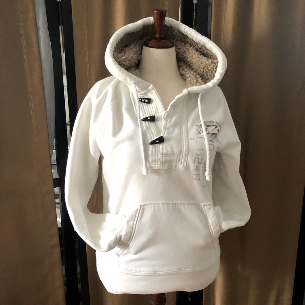 White Hooded Pullover With Toggle Buttons - image 1